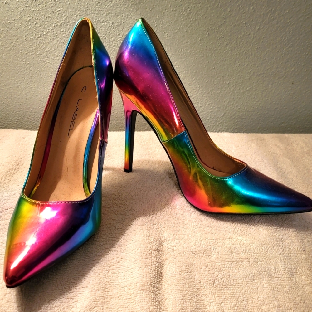 Rainbow metallic stilettos